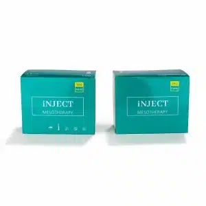 Two teal BIOMEDICO 30G - 4mm boxes labeled "INJECT MESOTHERAPY," each with a yellow "30G 4mm" sticker, are displayed on a white background. The left box shows extra icons and small symbols at the bottom.