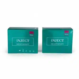 Two teal-green boxes labeled "BIOMEDICO 32G - 4mm" stand side by side against a white background, each featuring a small magenta "4mm" box in the top right corner.