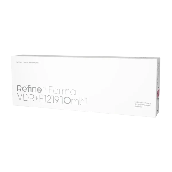 A white rectangular product box labeled "REFINE + FORMA" features minimalist gray text and branding.