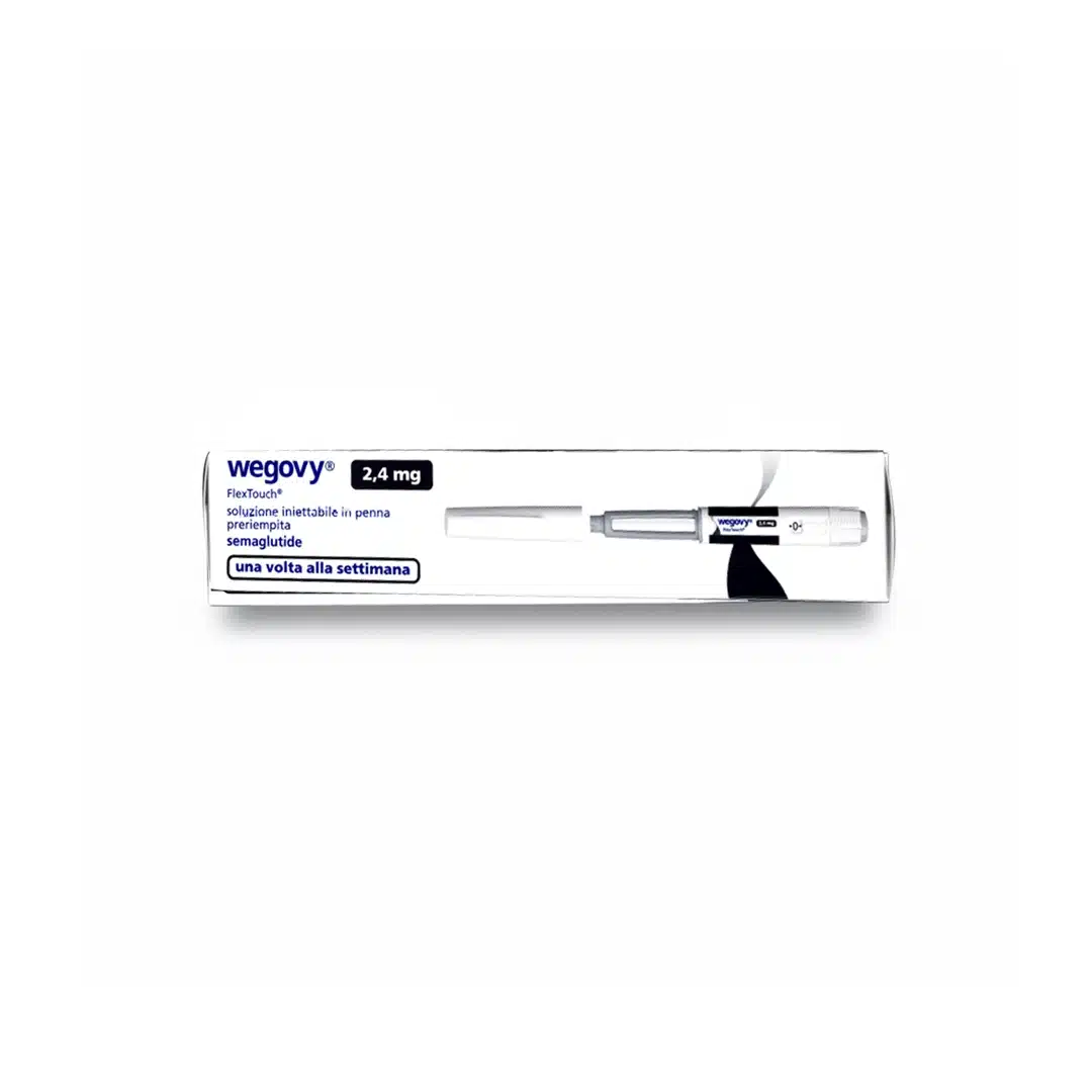 A box of WEGOVY® FLEXTOUCH® 2.4mg (Italian) displays the injection pen and dosage instructions on