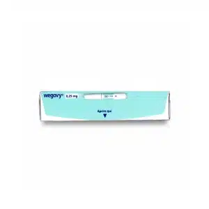 A box of WEGOVY® FLEXTOUCH® 0.25mg (Italian prescription) is shown on a white background, featuring mostly light blue packaging with text and a visible pen-shaped injector.