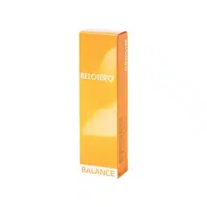 An upright, rectangular orange box labeled "BELOTERO® BALANCE" in white text with a glossy finish stands against a plain white background.