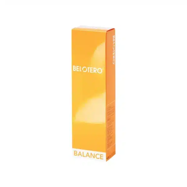 An upright, rectangular orange box labeled "BELOTERO® BALANCE" in white text with a glossy finish stands against a plain white background.