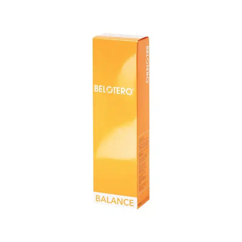 An upright, rectangular orange box labeled "BELOTERO® BALANCE" in white text with a glossy finish stands against a plain white background.