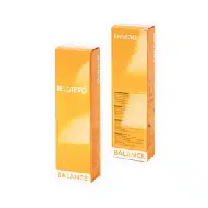 Two upright orange boxes labeled "BELOTERO® BALANCE" with white text stand side by side on a white background, displaying visible packaging details and branding.