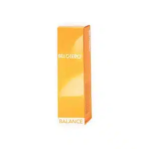A tall, rectangular orange and yellow box labeled "BELOTERO® BALANCE" stands upright against a white background.