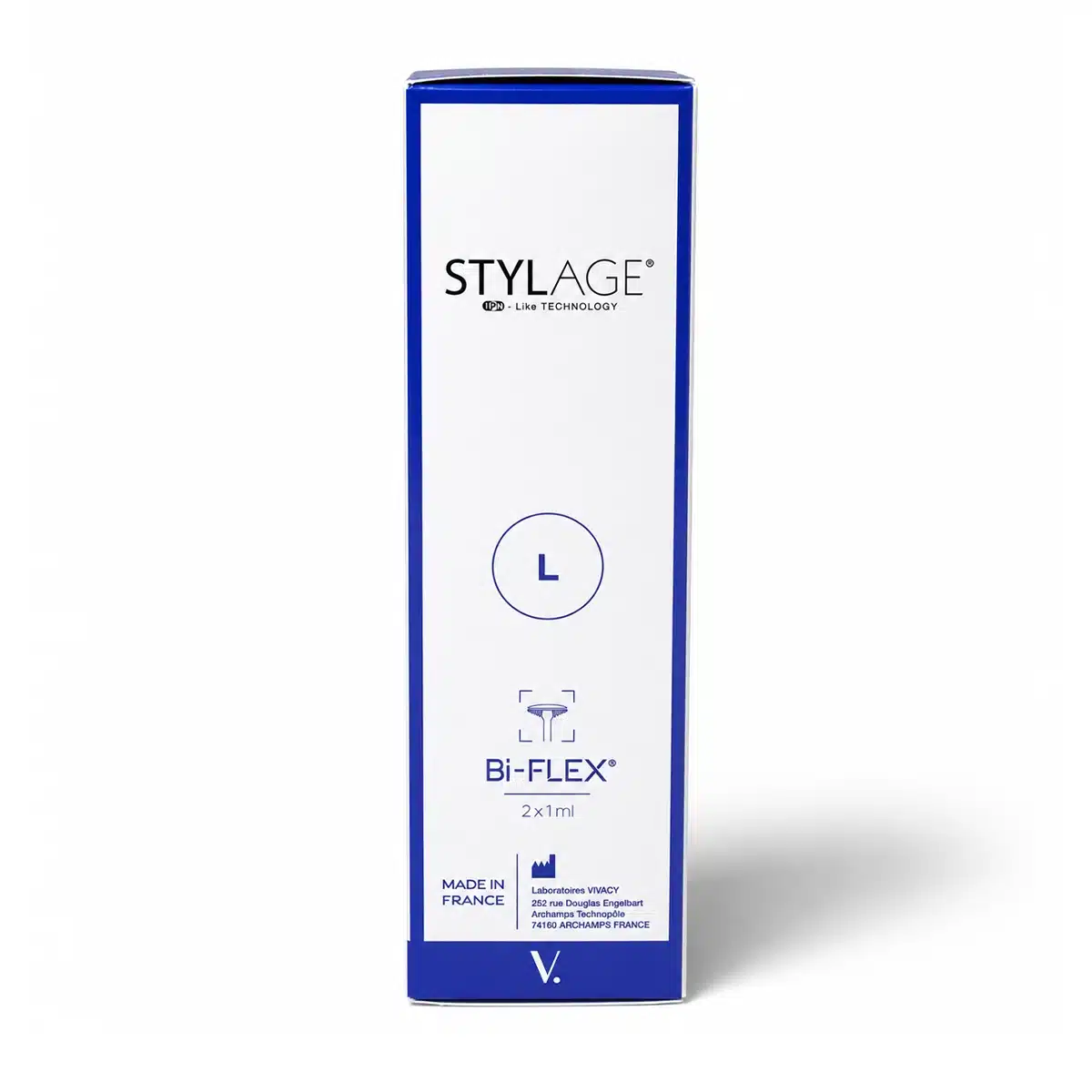 STYLAGE Bi-FLEX L dermal filler box, 2x1ml, made in France.