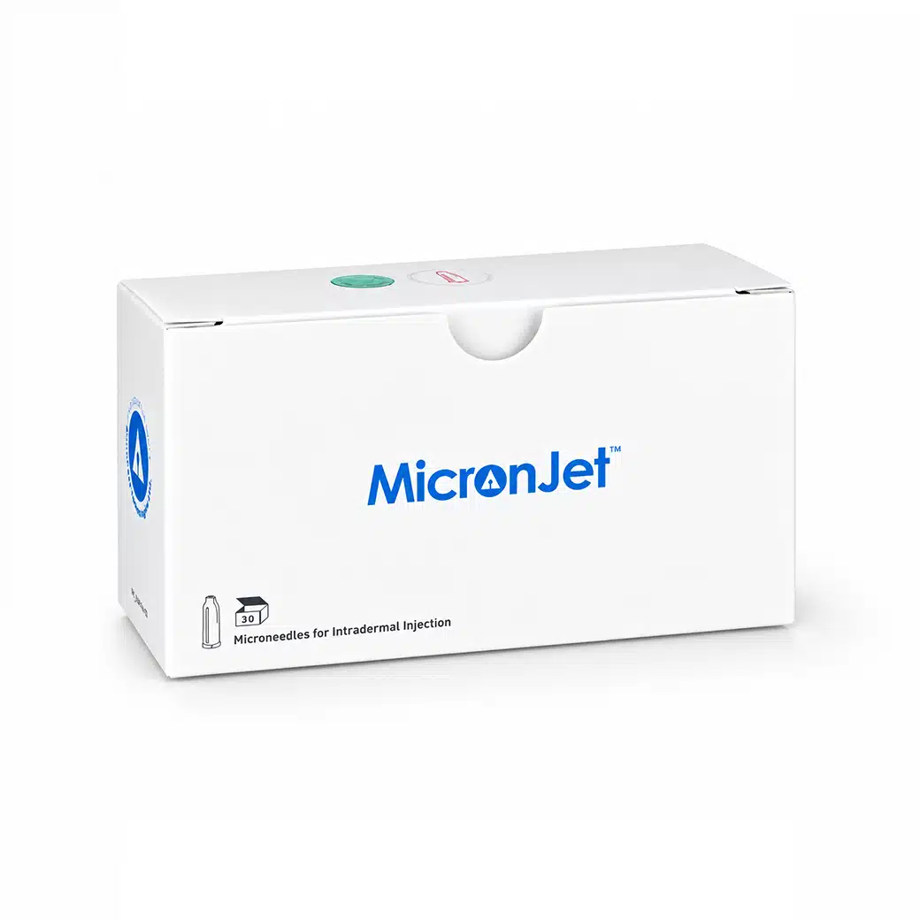 White MICRONJET™ 30 box containing microneedles for intradermal injection.